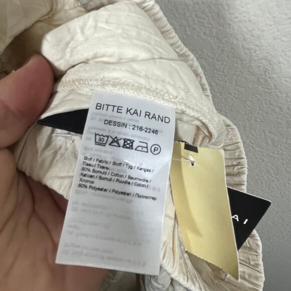 Bitte Kai Rand Small Senmei Crinkle Midi Skirt Beige Cotton Blend Elastic Waist - Picture 8 of 12